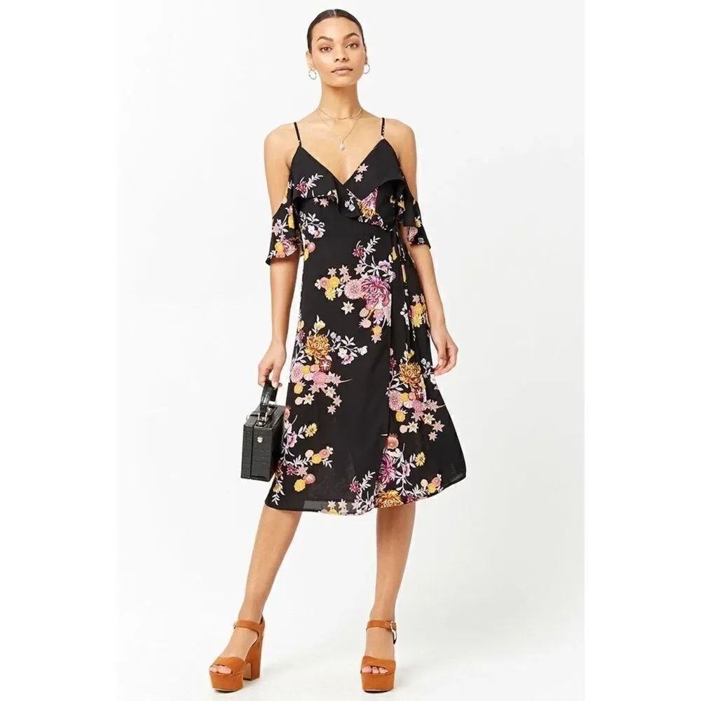 ✨ Open-Shoulder Floral Wrap Dress✨